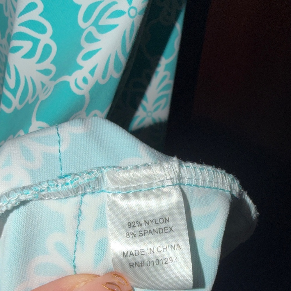 Lulu-B Aqua and White Patterned Ruffle-Hem Dress - Picture 6 of 6